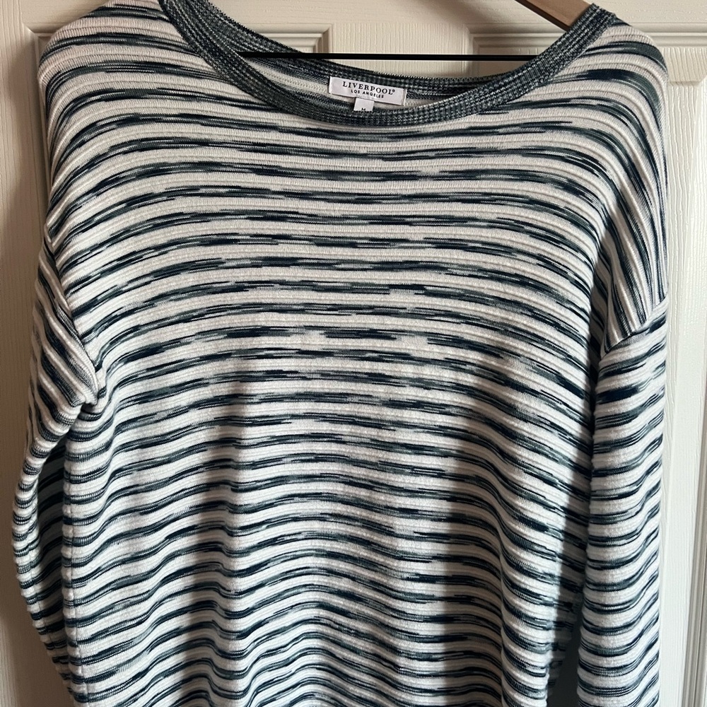 Liverpool Navy Blue and White Striped Sweater